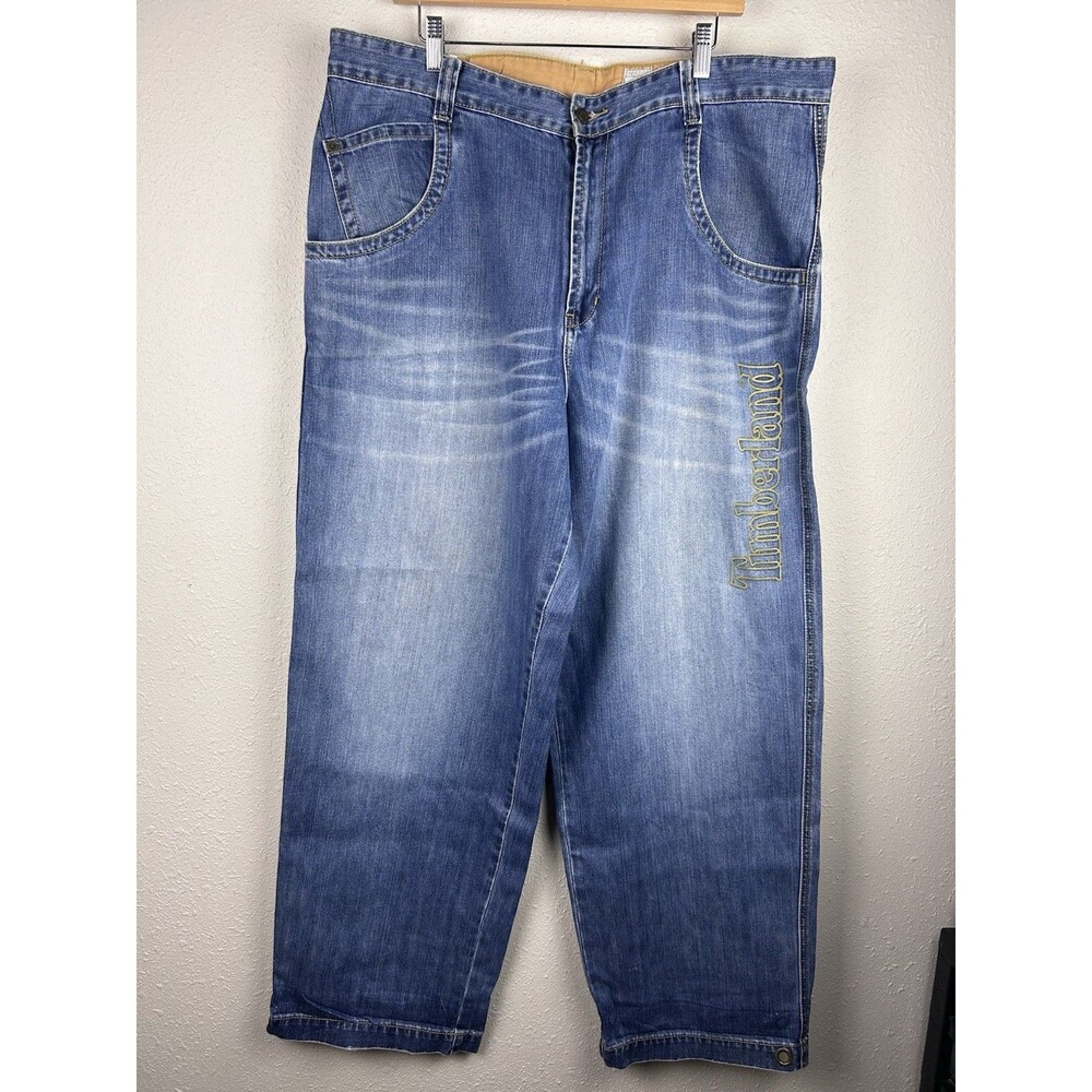 Vintage Timberland MEN'S Denim Wide Leg Baggy Jeans, OLD SCHOOL, Embroidered 40